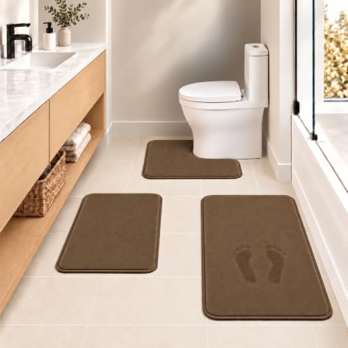 RUN HELIX Bathroom Rugs Sets 3 Piece, Soft Absorbent Memory Foam Bath Mats Set, Dry Fast Bath Mat, Machine Washable Bath Rug Set for Bathroom （Chocolate） - color: Brown
