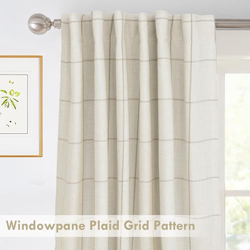 DriftAway 100% Blackout Plaid Linen Curtains 108 Inches Long 2 Panels Taupe - color: Taupe, size: 52"W x 108"L (Pack of 2)