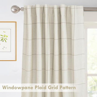 DriftAway 100% Blackout Plaid Linen Curtains 108 Inches Long 2 Panels Taupe - color: Taupe, size: 52"W x 108"L (Pack of 2)