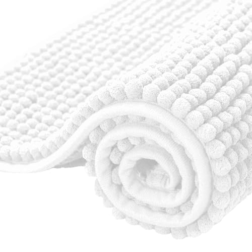 SUBRTEX Bathroom Rugs Chenille Bath Rug Soft Short Plush Bath Mat Soft Shower Mat Water Absorbent Shower Mat Quick Dry Machine Washable (White, 20" x 32") - color: White, size: 20" x 32" (Rectangular)
