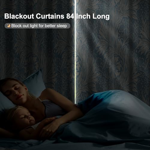 Blue Floral Blackout Curtains for Bedroom and Living Room, Farmhouse Summer Thermal Insulated Black Out Curtains 84 Inch Long with Two Tiebacks, Room Darkening Soundproof Bedroom Curtains 2 Panels Set - color: Blue Floral Pattern