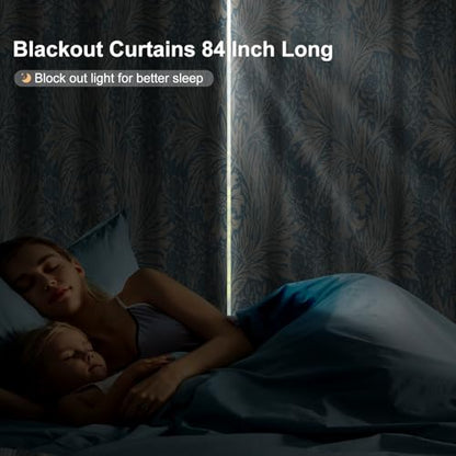 Blue Floral Blackout Curtains for Bedroom and Living Room, Farmhouse Summer Thermal Insulated Black Out Curtains 84 Inch Long with Two Tiebacks, Room Darkening Soundproof Bedroom Curtains 2 Panels Set - color: Blue Floral Pattern