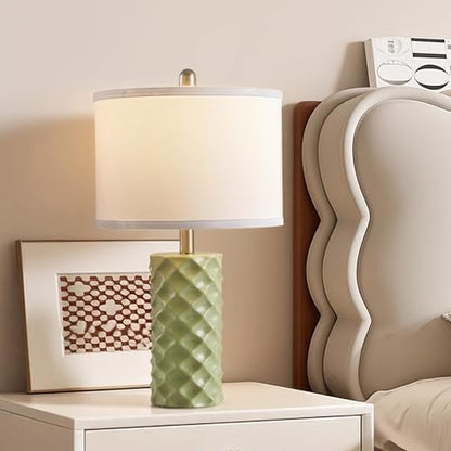 Star Diamond Ceramic Table Lamps Set of 2 - Sage Green Nightstand Lamps 23" - color: Sage Green