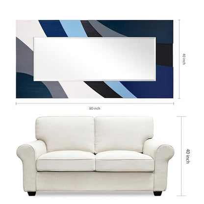 Empire Art Direct Blue Waves Hand Made Solid Paulownia Wood Beveled Leaner Mirror, Ready to Hang, Living Room, Bedroom & Office, 78.8"x39.4"x1.6" - style: Blue Waves