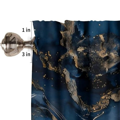 Navy Blue Marble Valance, Luxury Abstract Dark Blue Golden Veins Texture Blackout Short Window Drape Treatment for Kitchen Cafe Bedroom Living Room, 54x18inch - color: Marble-18