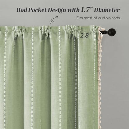 BTTN Small Boho Linen Striped Window Valance Curtain, 52Wx18L, Sage Green - color: Sage Green, size: 52"W x 18"L (Pack of 1)