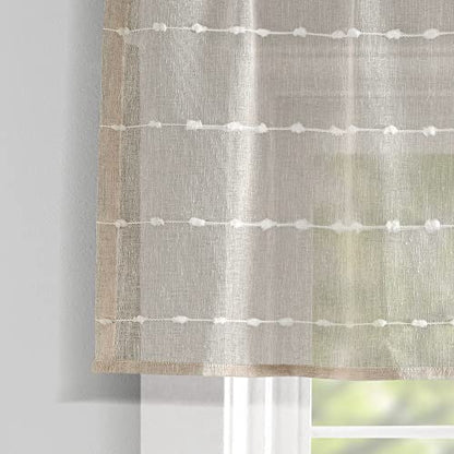 Lush Decor Farmhouse Textured Sheer Window Curtain Valance, 52"W x18"L, Neutral - color: Neutral