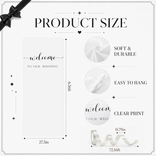 Tingjoo 27x78" Wedding Banner White,Beige Backdrop Bow Hanging - color: White,Beige, style: Wedding