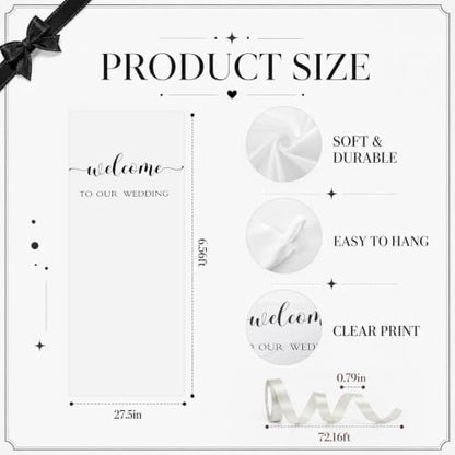 Tingjoo 27x78" Wedding Banner White,Beige Backdrop Bow Hanging - color: White,Beige, style: Wedding