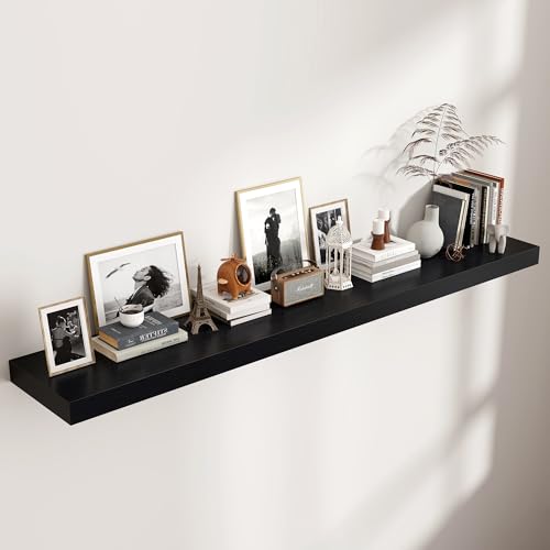 72 Inch Floating Shelves for Wall, 12"D Wood Storage Shelves, Black Finish - color: Black, size: 72 Inch