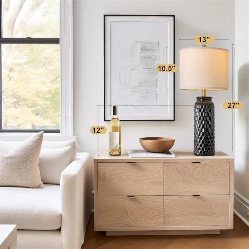 USumkky 27" Ceramic Table Lamps Set of 2 - Modern Farmhouse & Boho Style, Bedside Nightstand Lamps for Bedroom, Living Room End Table Lamps, Small Desk Lamp(Black) - color: 27" Black-2 Pack