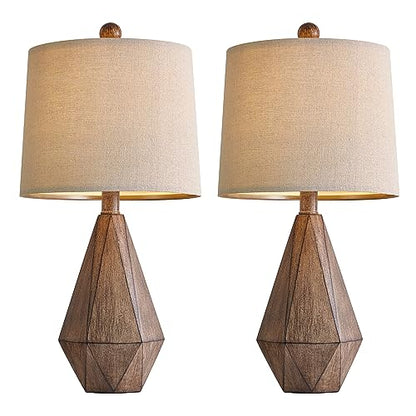 PoKat 20.25" Retro Farmhouse Table Lamp Set of 2, Small for Bedside, Brown - color: Small - Dark Wood Resin