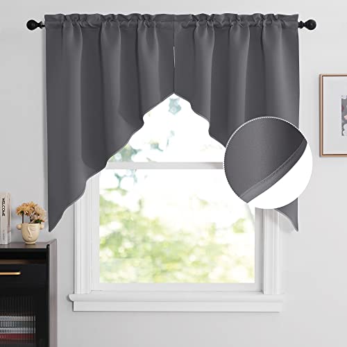 NICETOWN Rustic Kitchen Swag Curtain Valances, Breathable Rod Pocket Blackout Window Tiers, Soft Farmhouse Window Decor for Cafe, Living Room (2 Panels, Grey, Each Panel 36" Wide x 45" Long) - color: Grey, size: 36"W x 45"L (Pack of 2)