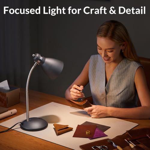 LEPOWER Metal Desk Lamp, Adjustable GooseNeck Reading Light for Bedroom - color: Sandy Black