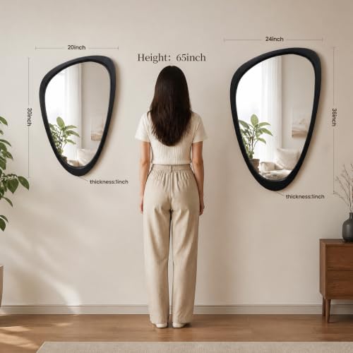 Solid Wood Asymmetrical Irregular Framed Wall Mirror, 20"x30" - color: Black, size: 30"L x 20"W