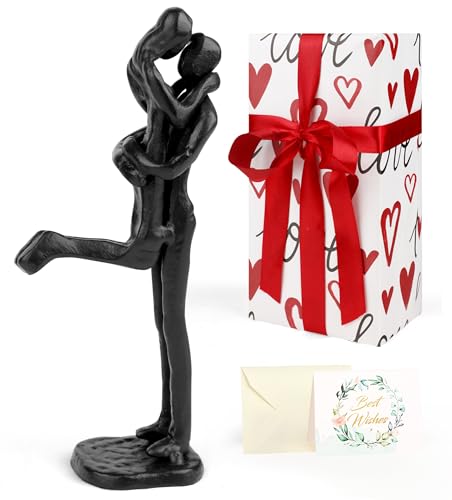 Kresecioo Loving Couple Iron Sculpture, Black Metal Couple Statue in Love, Wedding Anniversary Romantic Gifts for Wife Husband Women Men Girlfriend Boyfriend, Birthday Gifts for Wife Girlfriend - color: Classic Black, size: Hugging Couple