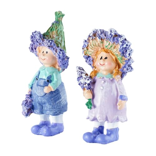 2-Piece Resin Sculpture Set, Whimsical Spring Ornaments Male & Female Themed Statues, Fairy Garden Resin Decor Accents for Indoor Home Spring Decor