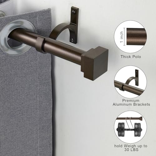 Single Curtain Rods for Windows 144 to 164 Inch(12-13.6ft),1 Inch Diameter Adjustable Heavy Duty Drapery Rods,with Modern Square Aluminum Alloy Finials,Antique Bronze - color: Antique Bronze, size: 144-164"