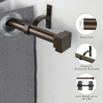 Single Curtain Rods for Windows 144 to 164 Inch(12-13.6ft),1 Inch Diameter Adjustable Heavy Duty Drapery Rods,with Modern Square Aluminum Alloy Finials,Antique Bronze - color: Antique Bronze, size: 144-164"