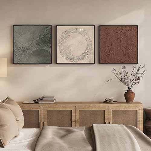 Large Framed Neutral Abstract Wall Art for Living Room, 3 Piece 24x24 Inch - color: Earth Tones, size: 24x24" (3 Pieces)