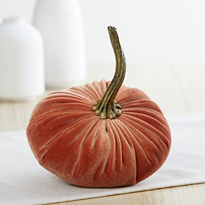 Small Velvet Pumpkins Set of 4 (Sm Rust Harvest Bronze Tangerine) - color: Sm Rust Harvest Bronze Tangerine