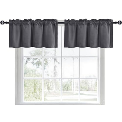 JIUZHEN Dark Grey Valance Curtains for Window 2 Panel, 42 x 18 Inches - color: Dark Grey, size: 42"W x 18"L (Pack of 2)