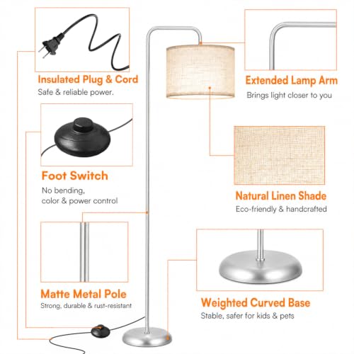 TJOY Floor Lamp, ‌Silver‌ Standing Floor Lamp for LivingRoom with 3CCT Bulb - color: Silver‌