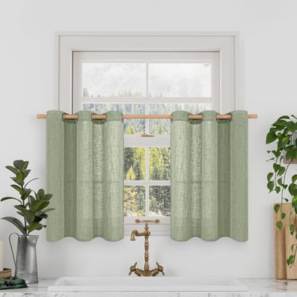 LAMIT Sage Green Semi Sheer Linen Curtains 36 Inch Length 2 Panels - color: Sage Green, size: 34"W x 36"L (Pack of 2)