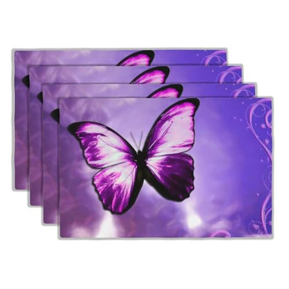 Purple Butterfly Placemats Set of 4 Linen Washable 12x18 inch - color: Butterfly