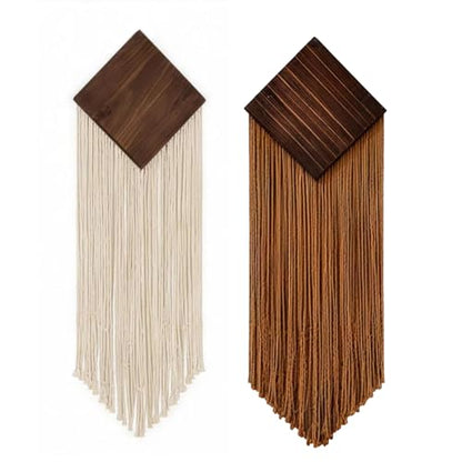 wall Art Decor, Macrame wall Hanging, 2 Pcs Boho Woven Tassel Home Decor for Living Room Bedroom Apartment, Handmade Bohemian Accent34.25" × 11.03"