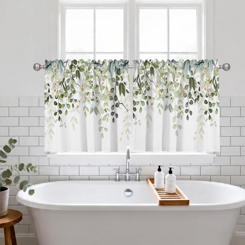 Sage Green Eucalyptus Leaves Window Valance 2 Panels, 36x26 in - color: Eucalyptus Leaves-green, size: 26"W x 36"L (Pack of 2)