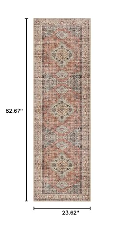 Lahome Oriental Washable Runner Rug Non Slip, 2x7 Rug Runners for Hallways - color: Terracotta, size: 2' x 7' (Runner)