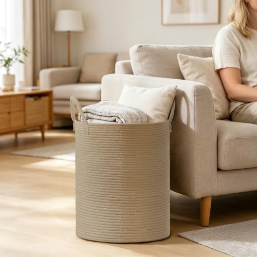 88L Large Tall Cotton Rope Laundry Basket with Handles, Jute - color: Jute, size: 88L