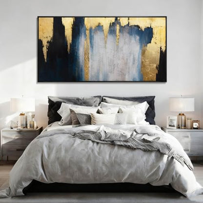 Large Framed Blue Gold Abstract Canvas Wall Art for Living Room 29x58 Inch - color: Blue and Gold, size: 58"L x 29"W