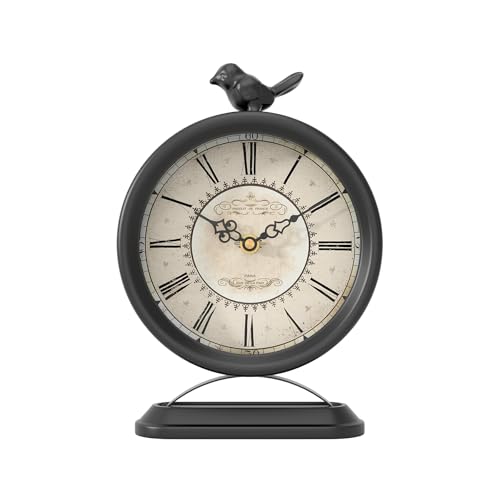 Vintage Table Clock with Bird, European Antique Black Style - color: Black