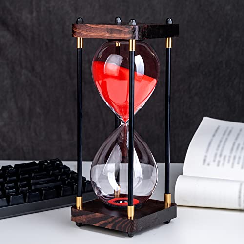 Large Sand Timer, Hourglass Timer 60 Minutes,Vintage Wooden Hour Glass Timer,Modern Home Kitchen Office Decoration (Red) - color: Red