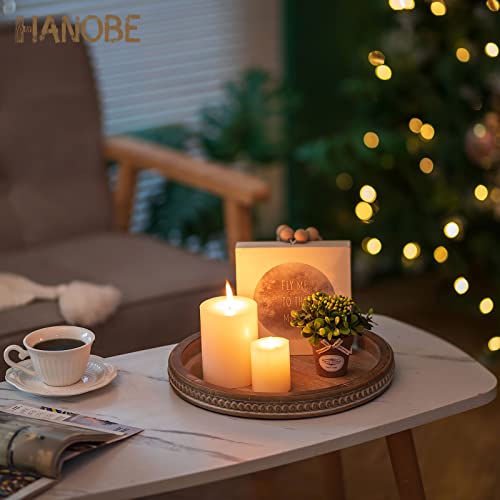 Hanobe Round Wooden Tray Decor for Coffee Table, Decorative Candle Plate - color: Brown