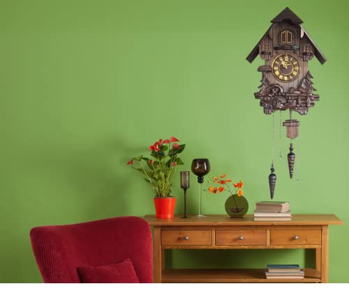 Wall Cuckoo Clocks Black Forest Wooden Cuckoo Clock. Black Forest Hand-Carved Cuckoo Clock. Bright Cuckoo Bird Sounds On The Hour and Chime Has Automatic Shut-Off. Excellent Gift.