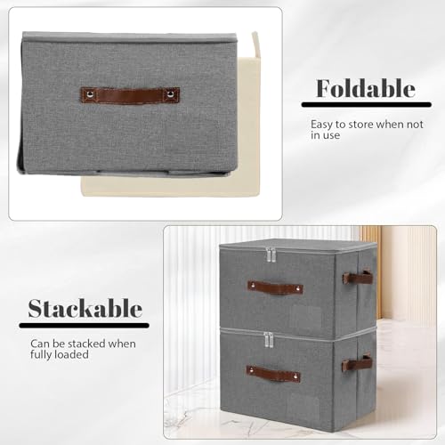 ANMINY Storage Box Fabric Bins with Zipper Lid, 17.7"x13.8"x10" Black - color: Black, size: Large (Pack of 1）