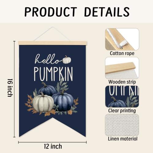 LARNDUMAMA Blue Fall Pumpkins Wall Art Canvas Banner Poster for Bathroom - color: blue