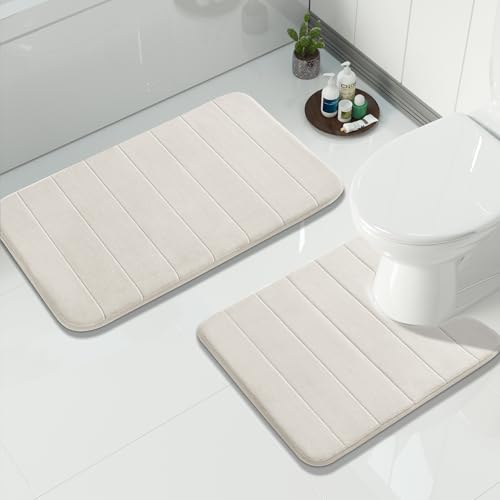 Yimobra Memory Foam Bathroom Mat Set, 31.5 x 20 & 24 x 20 in, Cream White - color: Cream White, size: 31.5x20+24x20 Inch