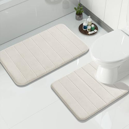 Yimobra Memory Foam Bathroom Mat Set, 31.5 x 20 & 24 x 20 in, Cream White - color: Cream White, size: 31.5x20+24x20 Inch