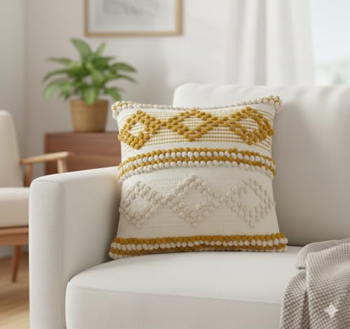 TreeWool 100% Cotton Woven Throw Pillow Cover (Pack of 1, 18" x 18", Yellow) - color: Yellow