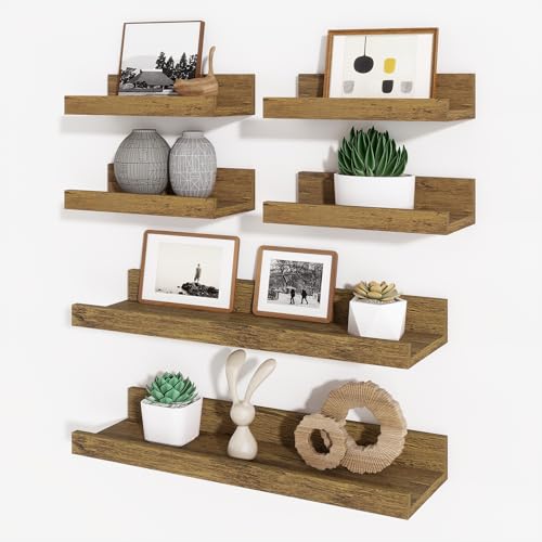 Picture Ledge Shelf, Floating Shelves for Wall Decor, Brown, Set of 6, 16'' - color: Rustic Brown, size: 16 inch