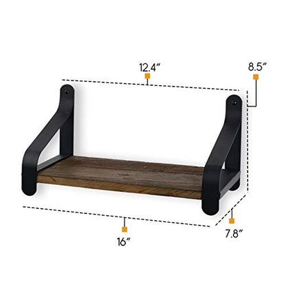 Rustic State Rustico 16" Floating Wall Bookshelf with Iron Brackets Wall Mounted Wooden Floating Industrial Shelf - Walnut