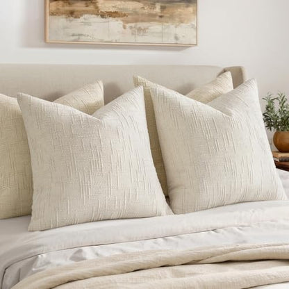 MIULEE Chenille Textured Throw Pillow Covers Cream White 18x18 Set of 2 - color: Cream White, size: 18" x 18" (Pack of 2)