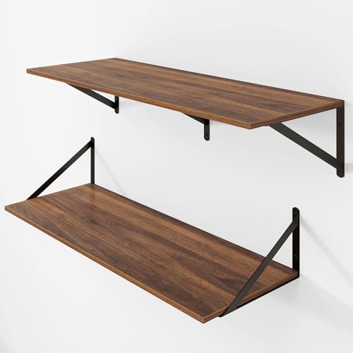Heimlove 32W x 12D Deep Floating Shelves Set of 2 Walnut - color: Walnut With Black Metal Bracket, size: 32Wx12Dx5.8H