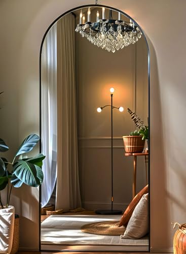 KOMCOTE 71x28 Inch Arched Floor Mirror - Full Length Black Standing Mirror for Bedroom, Living Room, Dressing - Tall Leaner Mirror with Arch Design, Wall or Free-Standing Decor - color: Black, size: 71"L x 28"W
