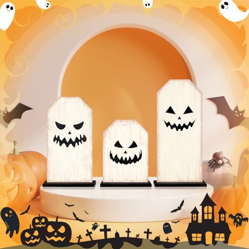 Britimes Ghost Tray Decor Sign, 3 Pack, Wooden, Tabletop Centerpieces - style: White Halloween