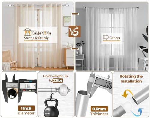 KAMANINA 1 Inch Curtain Rods for Windows 72 to 144 Inch, Silver Drapery Rod - color: Light Silver, size: 72-144"